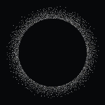silver confetti circle frame or shiny glitter particles background. Vector silver dots design backdrop