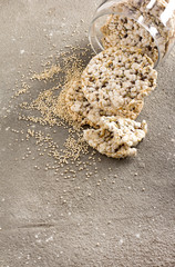 Crispy ecological rice cakes on rustic background. Low fat concept