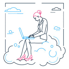 Businesswoman with a notebook - line design style illustration