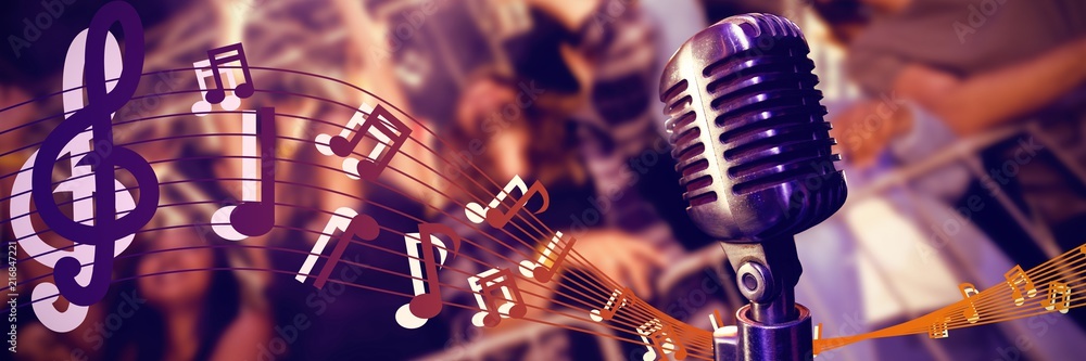Poster composite image of close-up of microphone