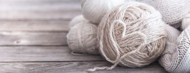 Fototapeta na wymiar home hobbies, knitting threads