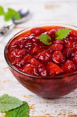 Sliced red strawberries