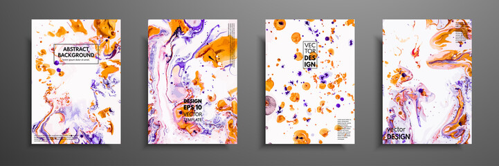 Naklejka premium Colorful covers design set with textures. Closeup of the painting. Abstract bright hand painted background, fluid acrylic painting on canvas. Fragment of artwork. Modern art.