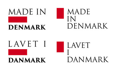 Simple Made in  Denmark / Lavet i Danmark (danish translation) label. Text with national colors arranged horizontal and vertical.