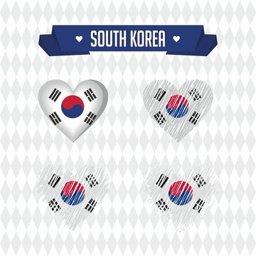 South Korea heart with flag inside. Grunge vector graphic symbols