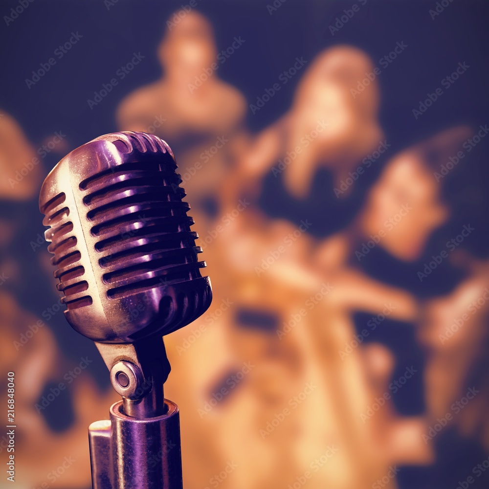Poster composite image of close-up of microphone
