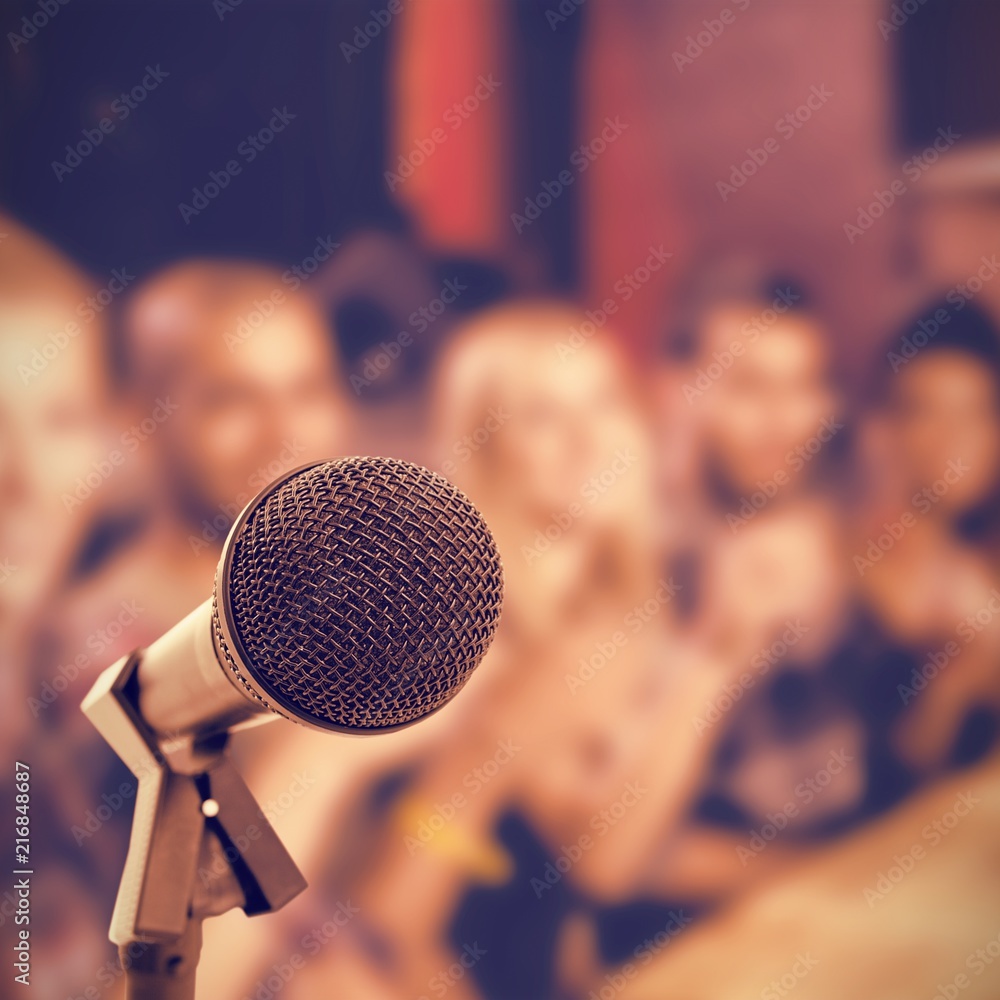 Poster composite image of microphone with stand