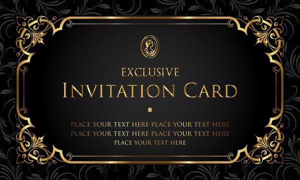Exclusive black and gold invitation card in vintage style