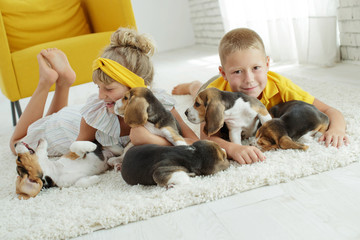 Children with a dog 