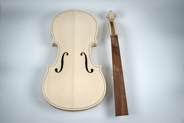 Raw violin put at the middle of background,blurry light around.
