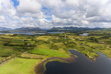 Fototapeta na wymiar Scenic aerial view of coastal Connemara in County Galway on the Wild Atlantic way, West coast of Ireland