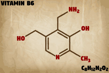 Detailed infographic illustration of the molecule of Vitamin B6.