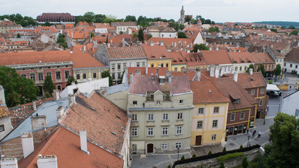 Obraz premium Rooftop view of traditional houses around the old town of Sopron, Hungary