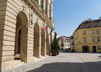 Traditional buildings around the Main Square of the Old Town of Sopron, Hungary