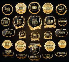 Super sale retro golden badges and labels vector collection