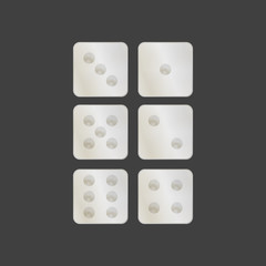 Icons of six game dice made of stone. Vector illustration on a gray background