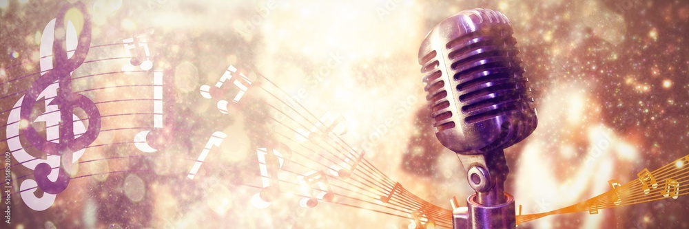 Poster composite image of close-up of microphone