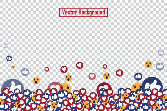 Social nets blue thumb up like and red heart floating web buttons isolated on transparent background. Like and heart icons for live stream video chat likes falling background vector design template