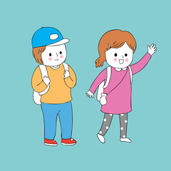 Cartoon cute students walking to school vector.
