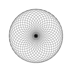 Abstract mandala with black elements on a white background.