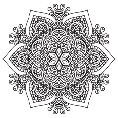 Black and white mandala vector isolated on white. Vector hand drawn circular decorative element.