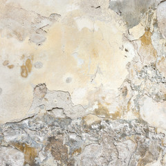 Old Wall With Peel Grey Stucco Texture. Retro Vintage Worn Wall Background. Decayed Cracked Rough Abstract Wall Surface.