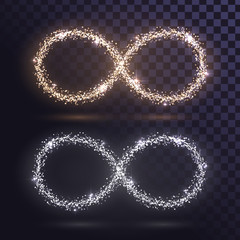 Glittering infinity signs in gold and silver dust - obrazy, fototapety, plakaty