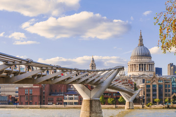 Fototapeta premium The millennium bridge with the St Paul Chatedral on the background