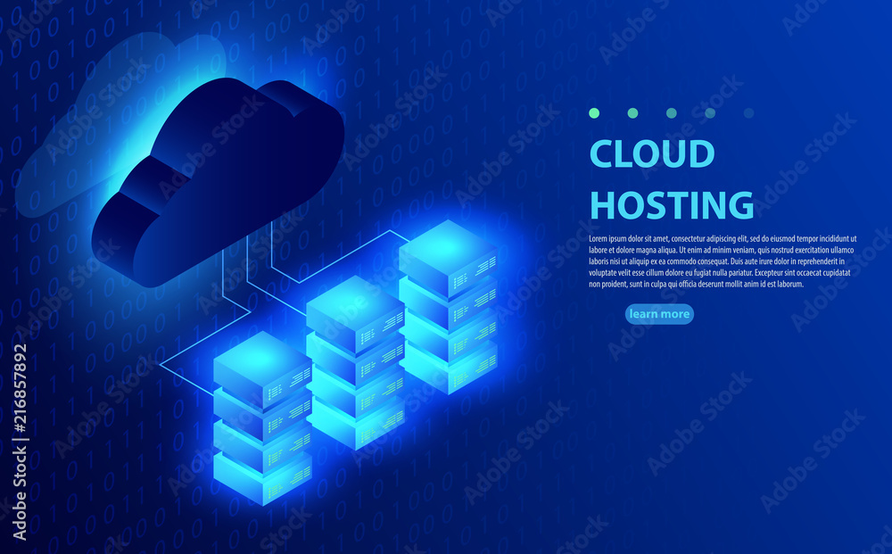 Poster cloud computing, storage, hosting, services, network management, data synchronization vector concept