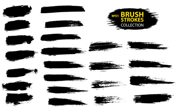 Painted grunge stripes set. Black labels, background, paint texture. Brush strokes vector.