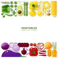 Flat lay Fresh vegetables isolated on white background , healthy food concept , vector , illustration
