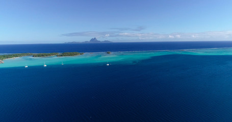 boat in aerial view , French Polynesia