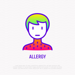 Man with rash thin line icon. Modern vector illustration of allergy symptom.