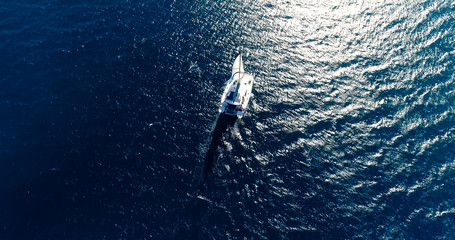 sailboat in aerial view with, French Polynesia