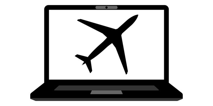 gz144 GrafikZeichnung - modern passenger airplane / plane - book flight online / e-commerce - laptop isolated on white background - 2to1 xxl g6433