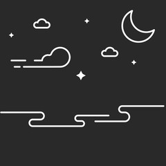 icon of the night. stars moon and clouds. vector illustration