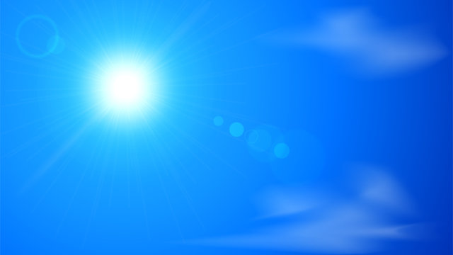 Background with blue clear sky, sun