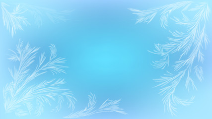 Fototapeta na wymiar Blue background with frosty patterns, iced window