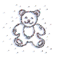 A lot of people form baby toy, bear, icon . 3d rendering.
