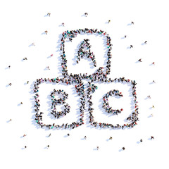 A lot of people form children's letters, alphabet, icon . 3d rendering.