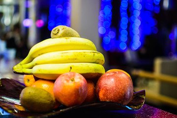 fruit on the table in a cafe on a bokeh background