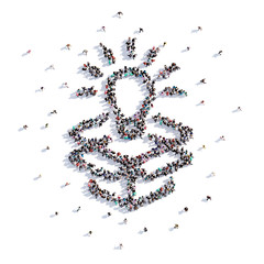 A lot of people form lamp, idea, icon . 3d rendering.