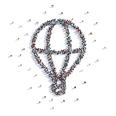 A lot of people form balloon, icon . 3d rendering.