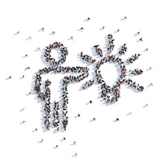 A lot of people form lamp, idea, icon . 3d rendering.