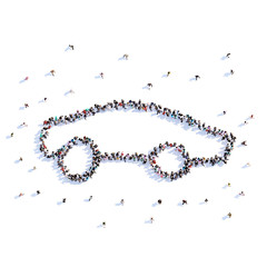 A lot of people form wedding car, love, icon . 3d rendering.