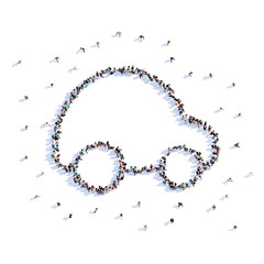 A lot of people form wedding car, love, icon . 3d rendering.