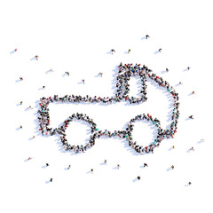 A lot of people form wedding car, love, icon . 3d rendering.