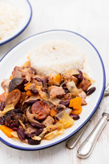 typical portuguese dish feijoada transmontana on white plate
