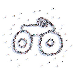 A lot of people form wedding car, love, icon . 3d rendering.