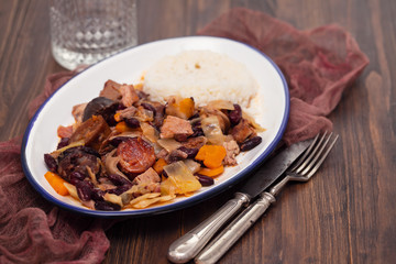 typical portuguese dish feijoada transmontana on white plate